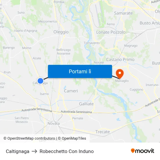 Caltignaga to Robecchetto Con Induno map