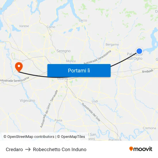 Credaro to Robecchetto Con Induno map