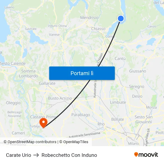 Carate Urio to Robecchetto Con Induno map