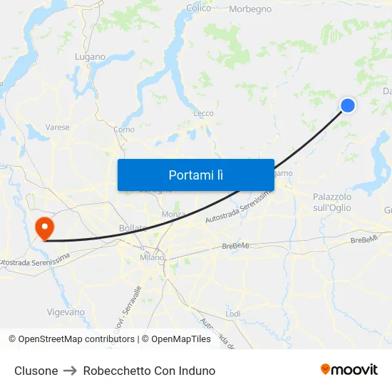 Clusone to Robecchetto Con Induno map