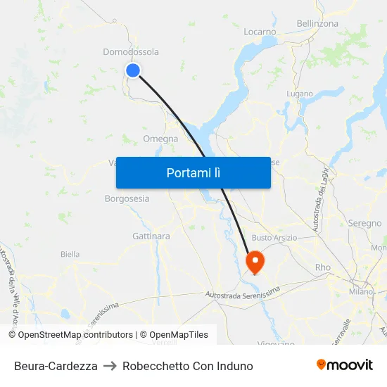 Beura-Cardezza to Robecchetto Con Induno map
