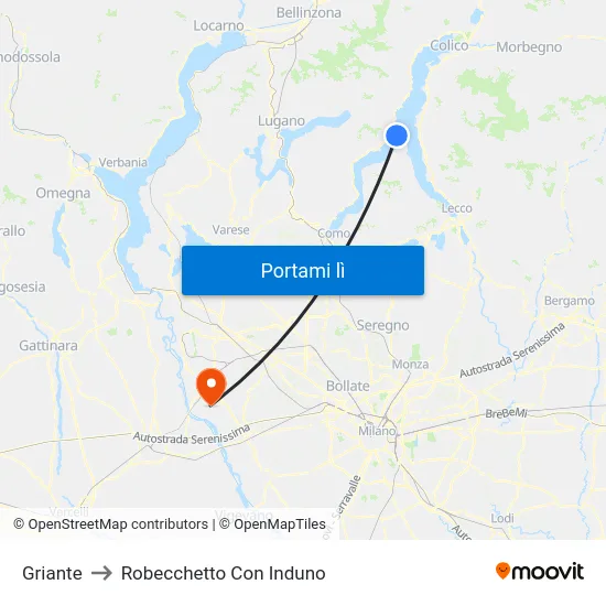 Griante to Robecchetto Con Induno map
