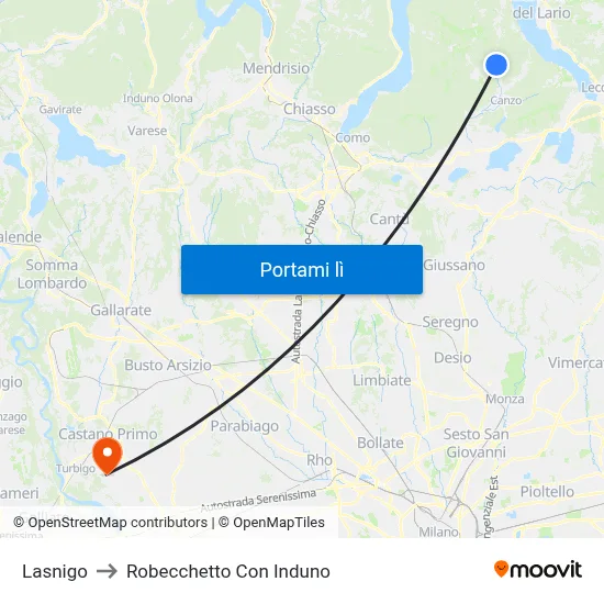 Lasnigo to Robecchetto Con Induno map