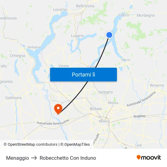 Menaggio to Robecchetto Con Induno map