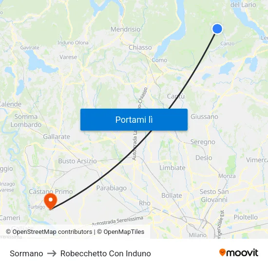 Sormano to Robecchetto Con Induno map