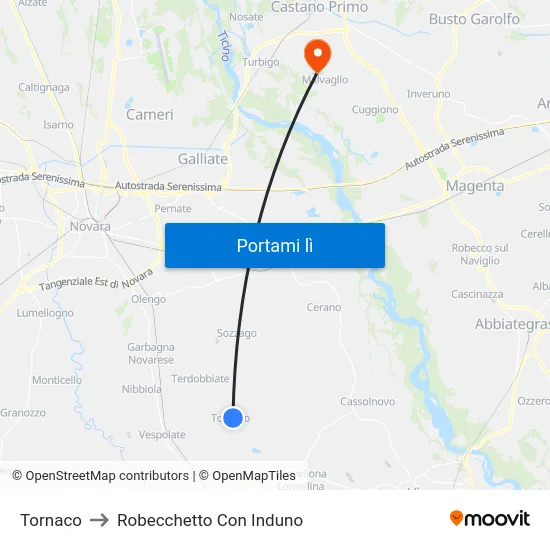 Tornaco to Robecchetto Con Induno map