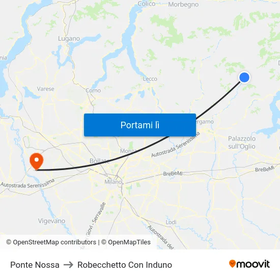 Ponte Nossa to Robecchetto Con Induno map