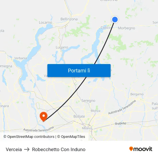 Verceia to Robecchetto Con Induno map