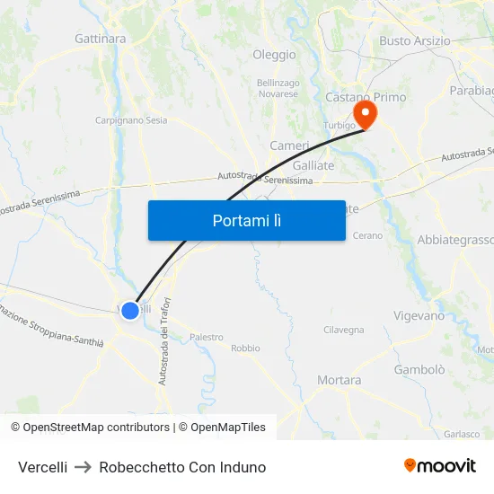 Vercelli to Robecchetto Con Induno map