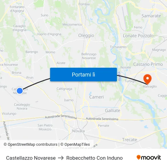 Castellazzo Novarese to Robecchetto Con Induno map