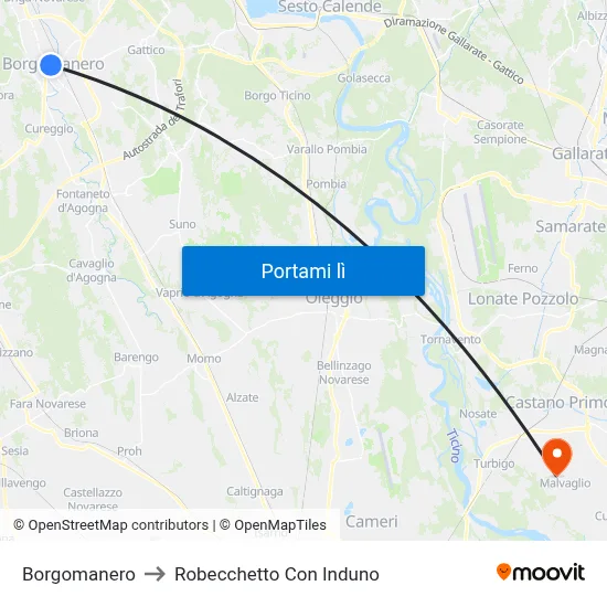Borgomanero to Robecchetto Con Induno map