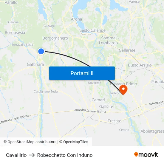 Cavallirio to Robecchetto Con Induno map