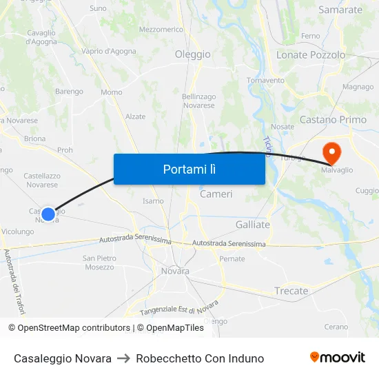Casaleggio Novara to Robecchetto Con Induno map