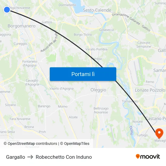 Gargallo to Robecchetto Con Induno map