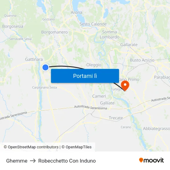 Ghemme to Robecchetto Con Induno map