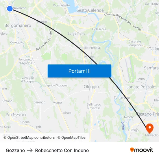 Gozzano to Robecchetto Con Induno map