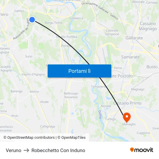 Veruno to Robecchetto Con Induno map