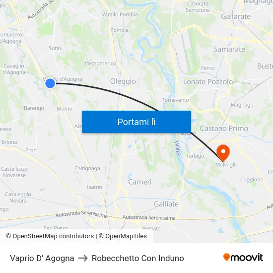 Vaprio D' Agogna to Robecchetto Con Induno map