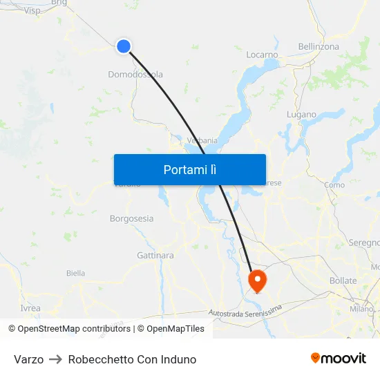 Varzo to Robecchetto Con Induno map