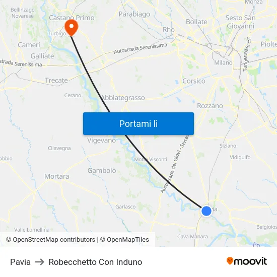 Pavia to Robecchetto Con Induno map