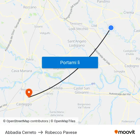 Abbadia Cerreto to Robecco Pavese map