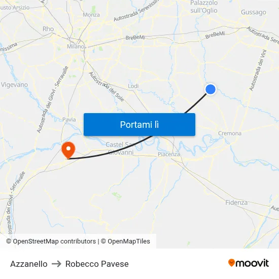 Azzanello to Robecco Pavese map