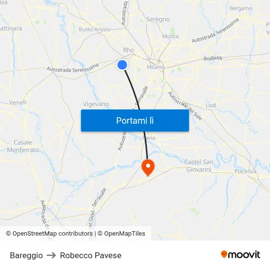 Bareggio to Robecco Pavese map