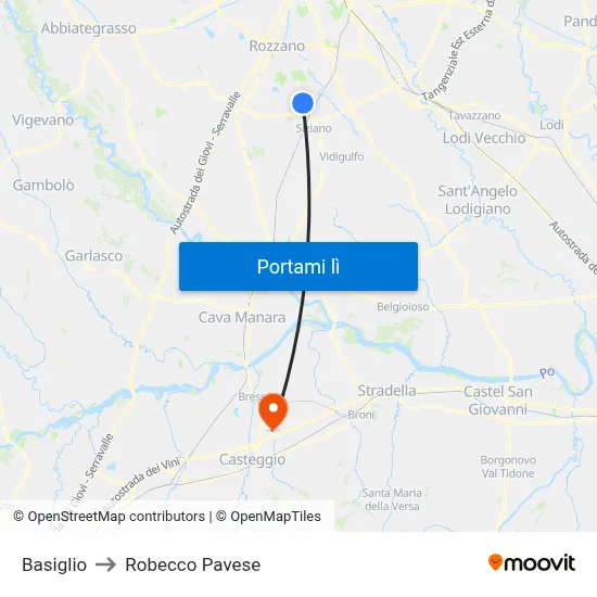 Basiglio to Robecco Pavese map