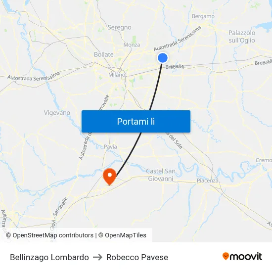 Bellinzago Lombardo to Robecco Pavese map