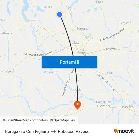 Beregazzo Con Figliaro to Robecco Pavese map