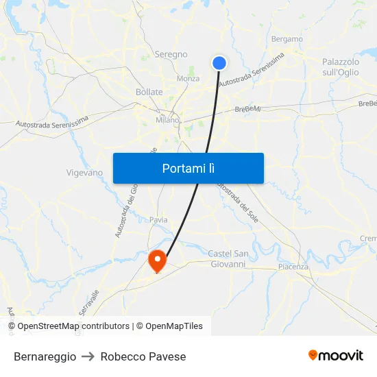 Bernareggio to Robecco Pavese map