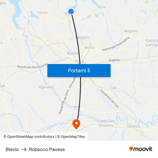 Blevio to Robecco Pavese map