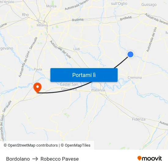 Bordolano to Robecco Pavese map