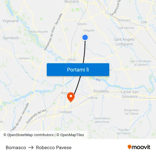 Bornasco to Robecco Pavese map