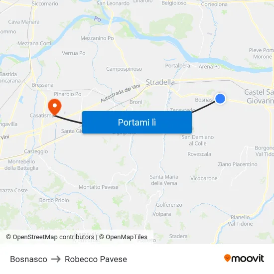 Bosnasco to Robecco Pavese map