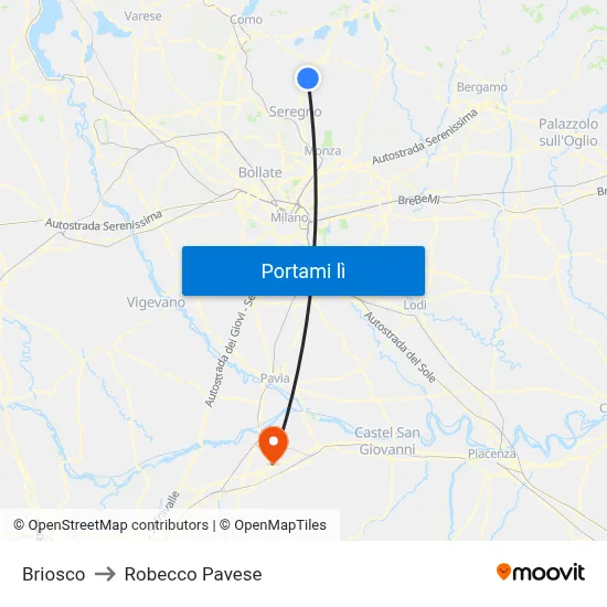 Briosco to Robecco Pavese map