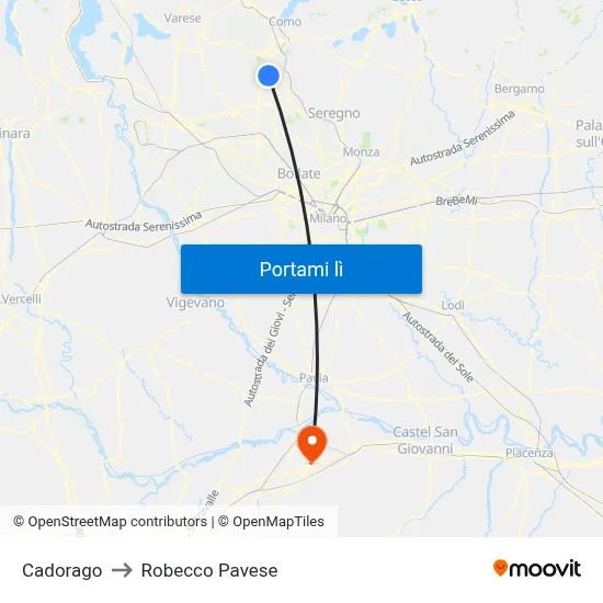 Cadorago to Robecco Pavese map