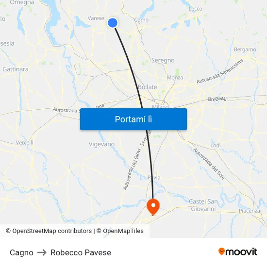 Cagno to Robecco Pavese map