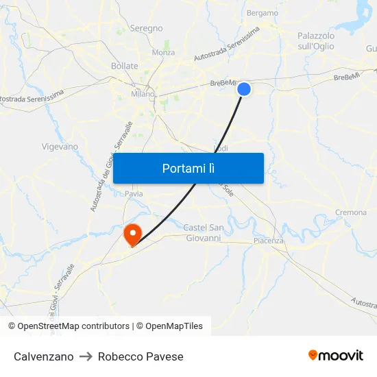 Calvenzano to Robecco Pavese map