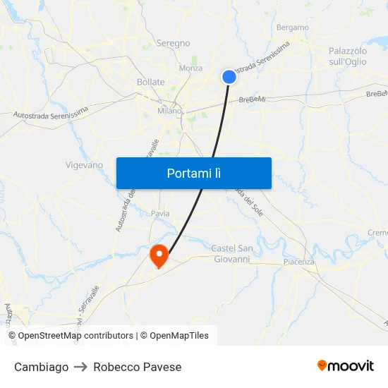 Cambiago to Robecco Pavese map