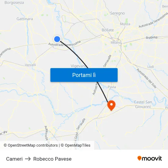 Cameri to Robecco Pavese map