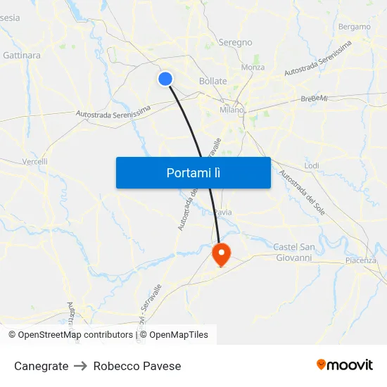 Canegrate to Robecco Pavese map