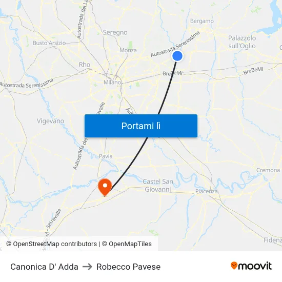 Canonica D' Adda to Robecco Pavese map