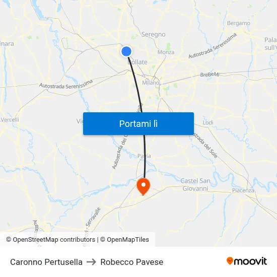 Caronno Pertusella to Robecco Pavese map