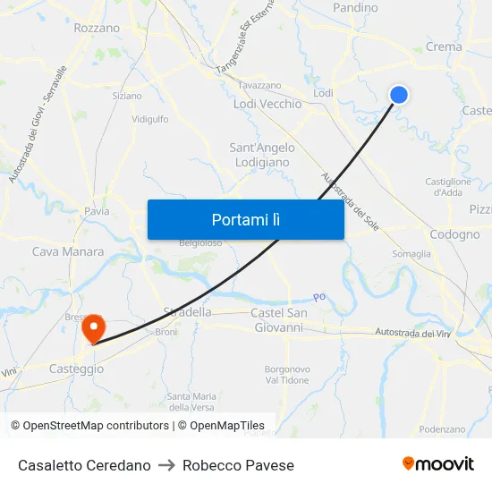Casaletto Ceredano to Robecco Pavese map