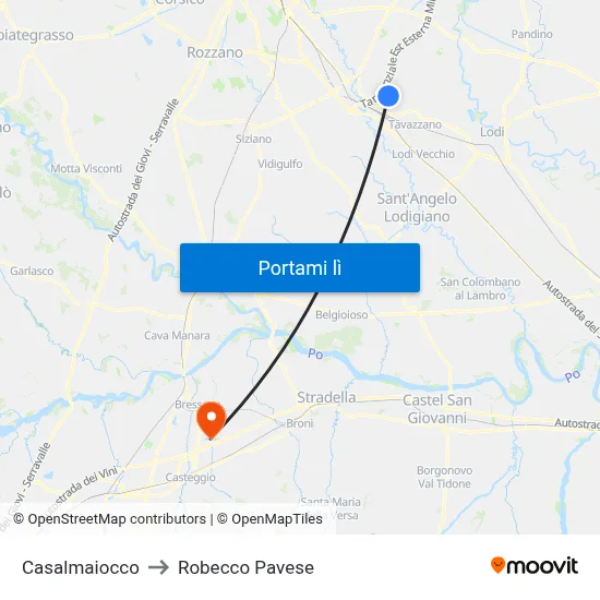 Casalmaiocco to Robecco Pavese map