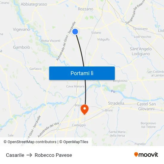 Casarile to Robecco Pavese map