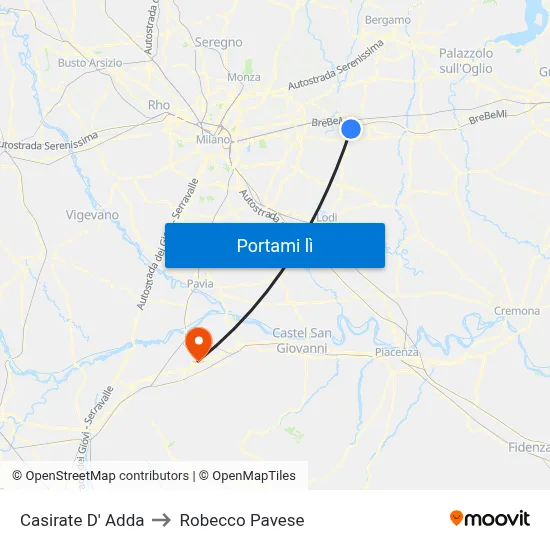 Casirate D' Adda to Robecco Pavese map