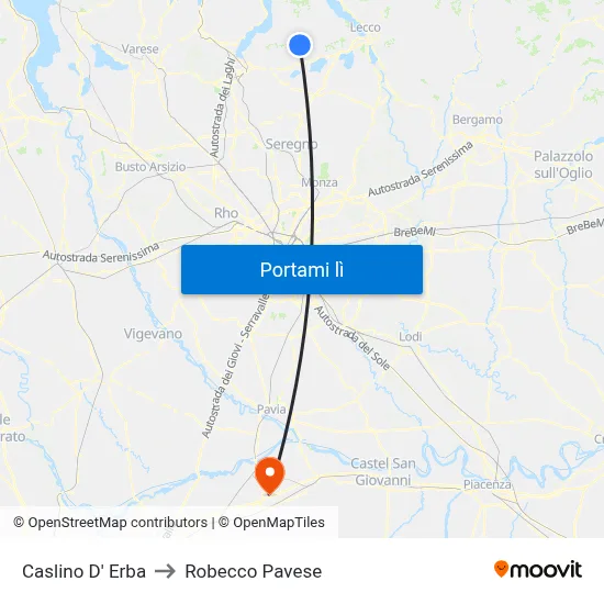 Caslino D' Erba to Robecco Pavese map