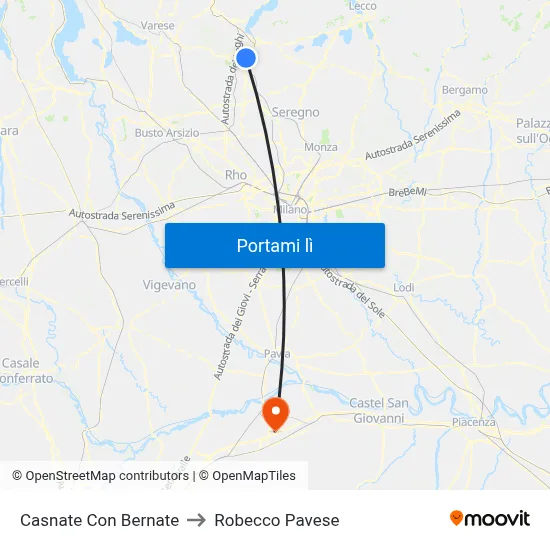 Casnate Con Bernate to Robecco Pavese map